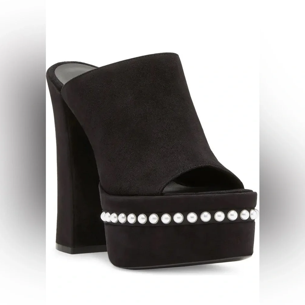 Stuart Weitzman Skyhigh Pearl Platform Slide Mule –Black –Size 39 / 8.5B US– NIB